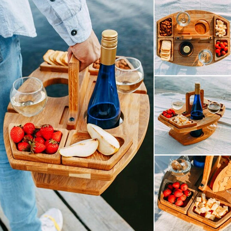 SUENTA Tragbarer Holz-Picknick-Weintisch – WineNest