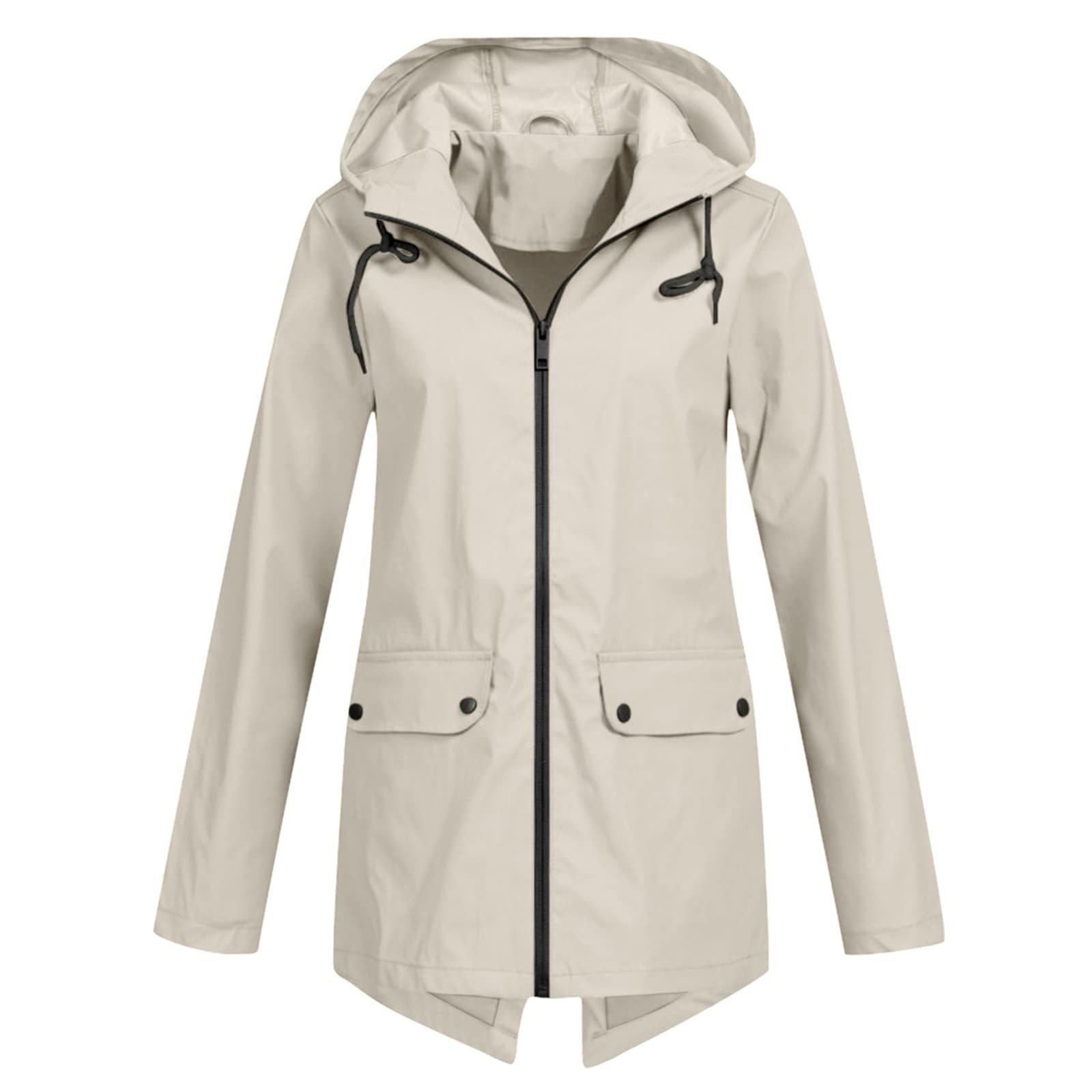 SUENTA Damen Regenjacke Kapuze Wasserdichte Modisch Durch Den Regen Beige