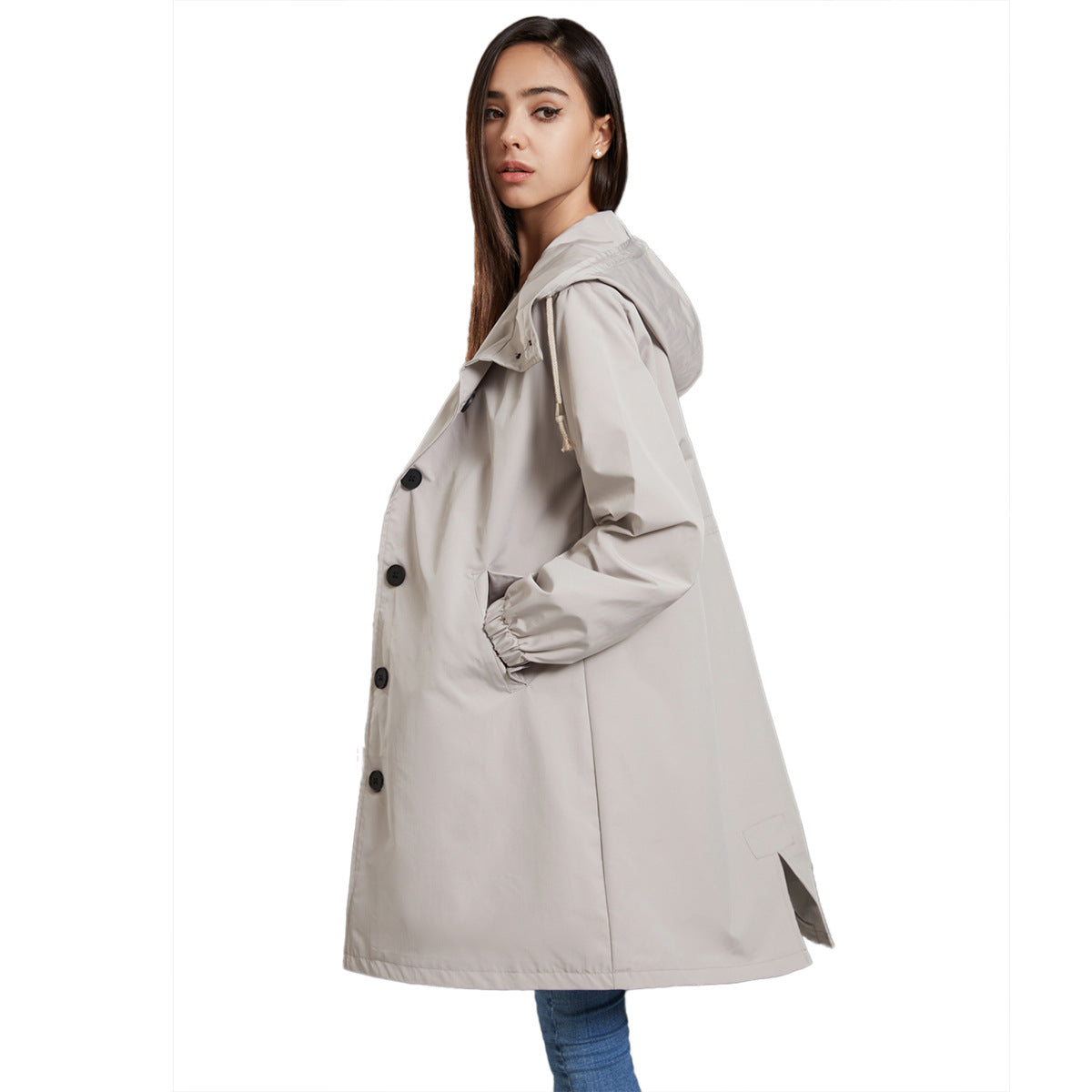 SUENTA Damen Leichte Regenjacke Klassisch Wasserabweisend Schutz Grau