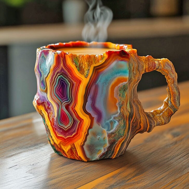 SUENTA Elegante Kaffeetassen Aus Mineralglas Mit Kristall Design Vulkanrot