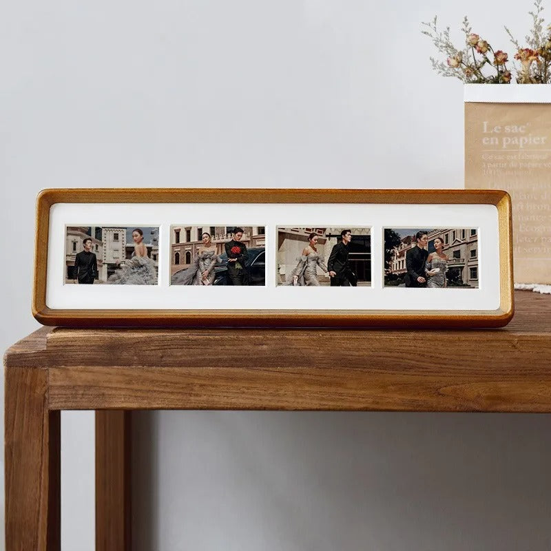 SUENTA Eleganter Holz Bilderrahmen Für Triptychon Und Vier Fotos Teak-4 40x10cm-5.7x8.2cm