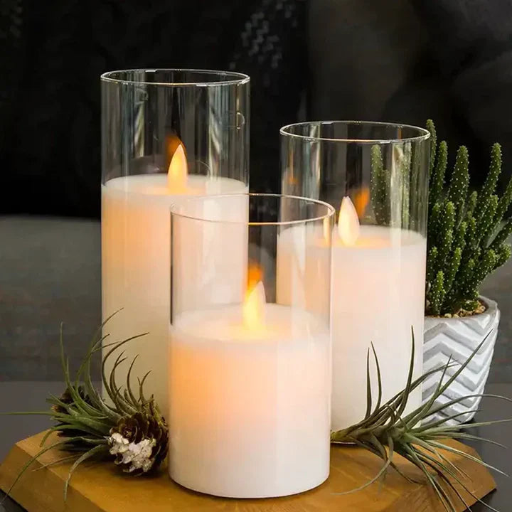 SUENTA Flammenlose Kerzenset Funkelndes LED Kerzenlicht Set Klar