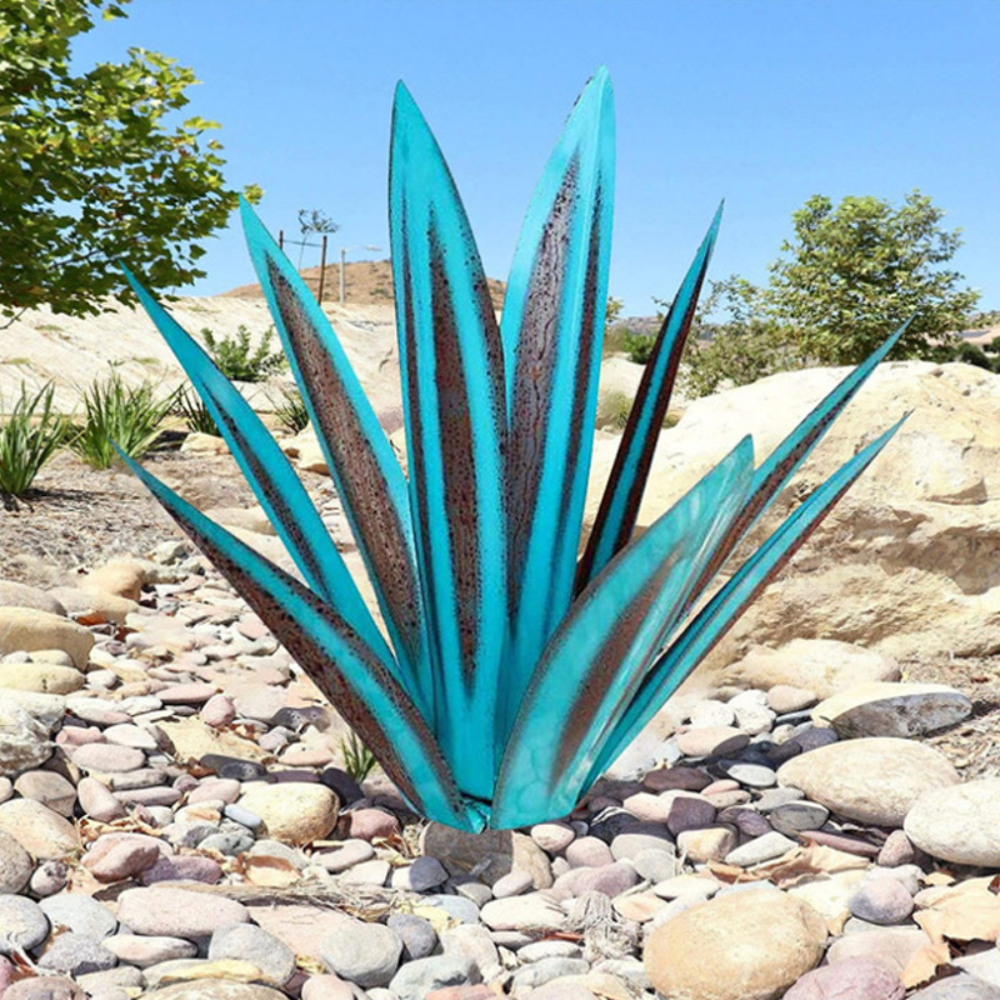 SUENTA Handgefertigte Agave Dekopflanze Naturlook Ohne Sockel Himmelblau