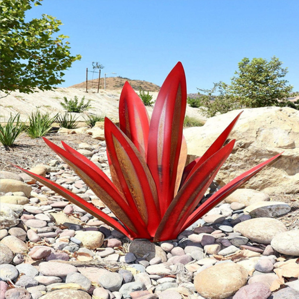 SUENTA Handgefertigte Agave Dekopflanze Naturlook Ohne Sockel Rot