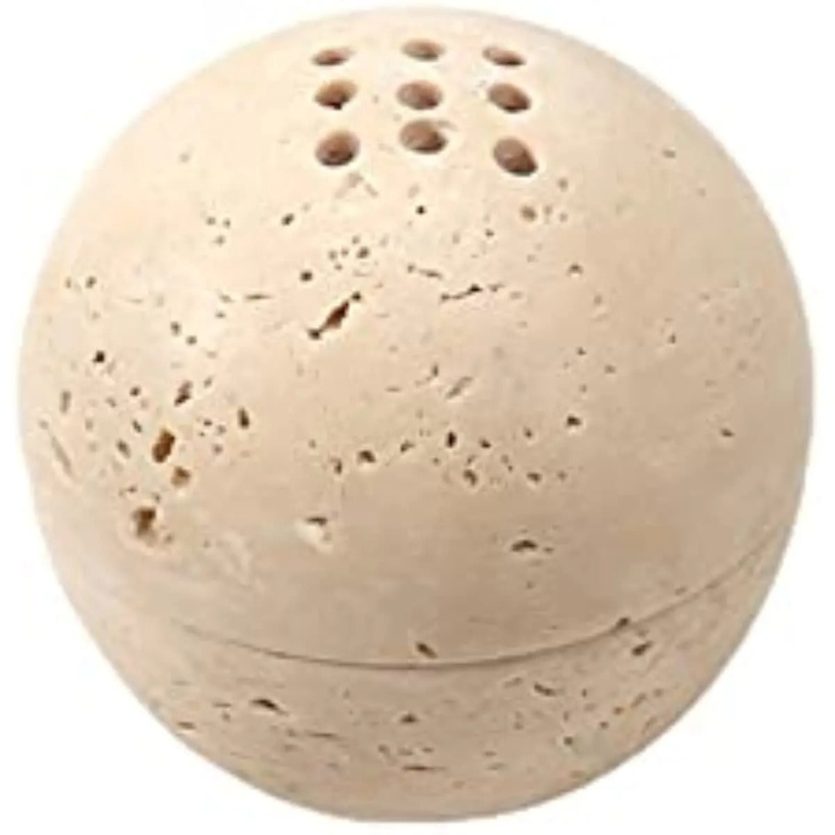 SUENTA Handgefertigter Travertin Räuchergefäß mit 9 Löchern – Beige 10,4 cm