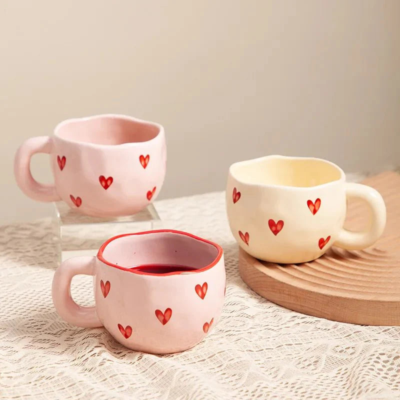 SUENTA Kaffeetasse Keramik Rosa Herz Liebes Motiv Alltag Büro