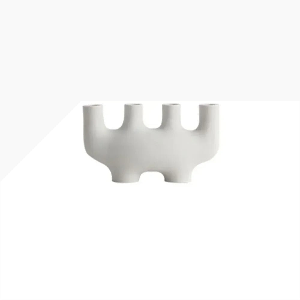 SUENTA Kerzenständer und Vase aus Keramik mit mattem Finish – Weiß 4 Kerzenhalter