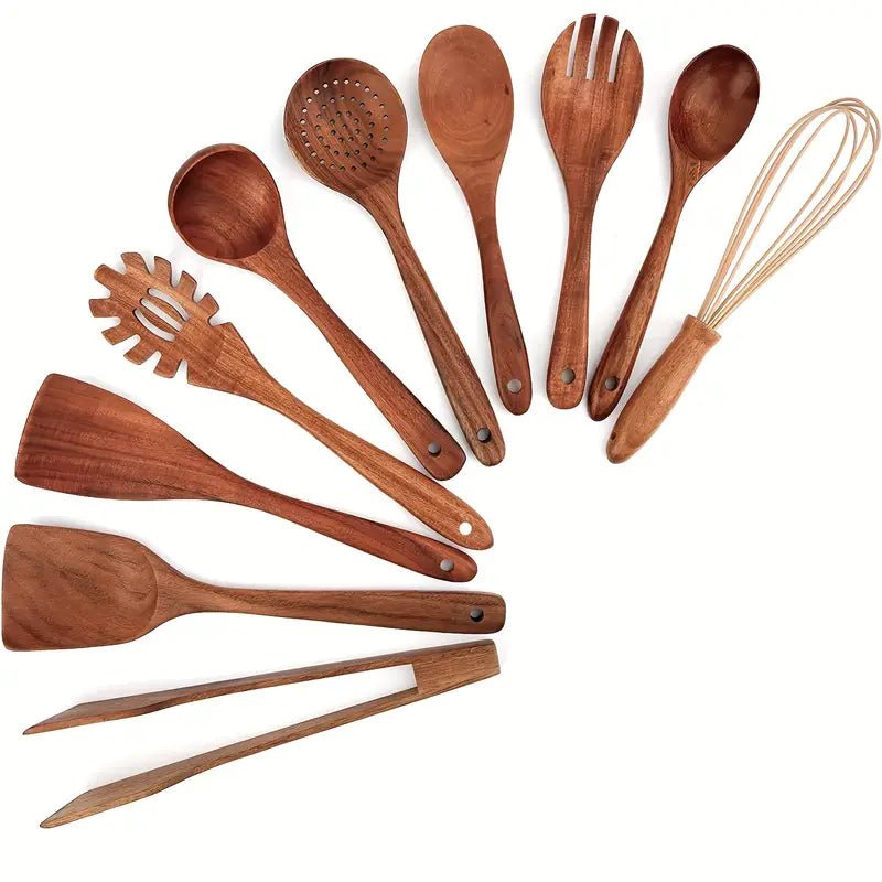 SUENTA Küchenutensilien-Set Aus Teakholz Hochwertig Und Langlebig 10-teiliges Set