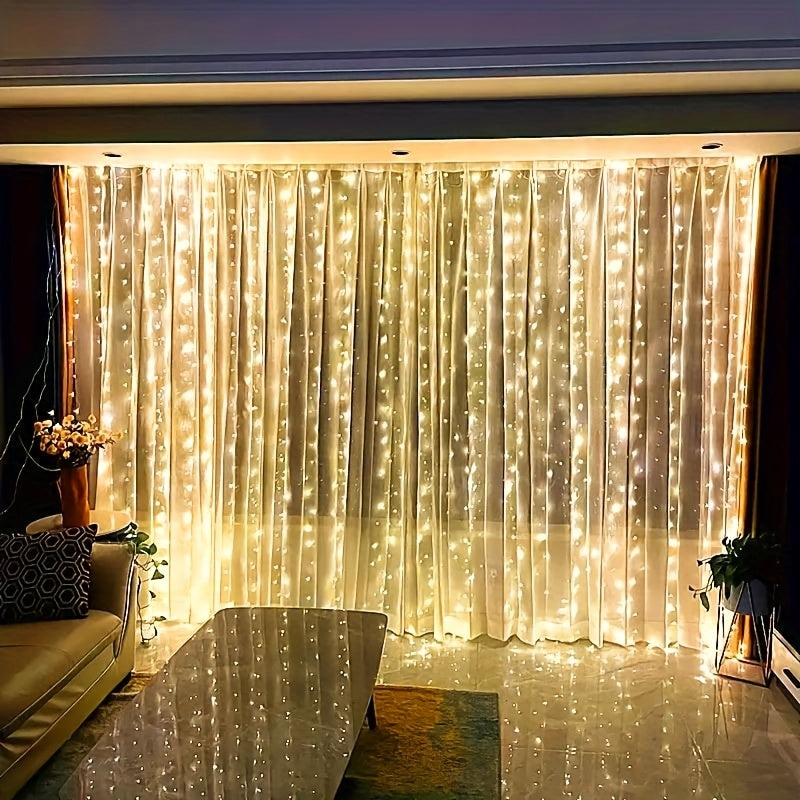 SUENTA Lichtervorhang Warmweiß LED USB Set Mit Fernbedienung