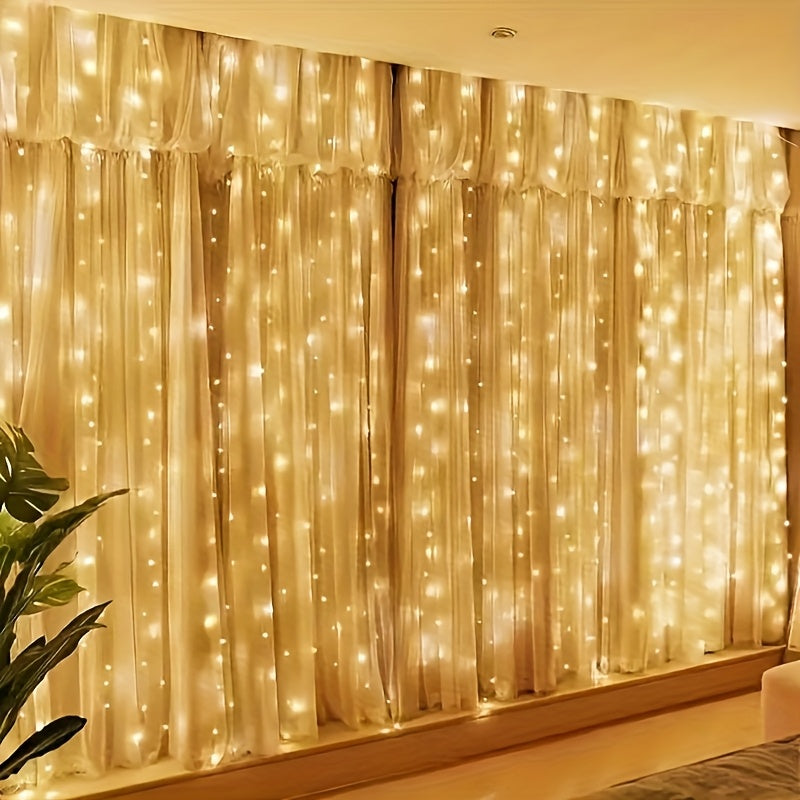SUENTA Lichtervorhang Warmweiß LED USB Set Mit Fernbedienung