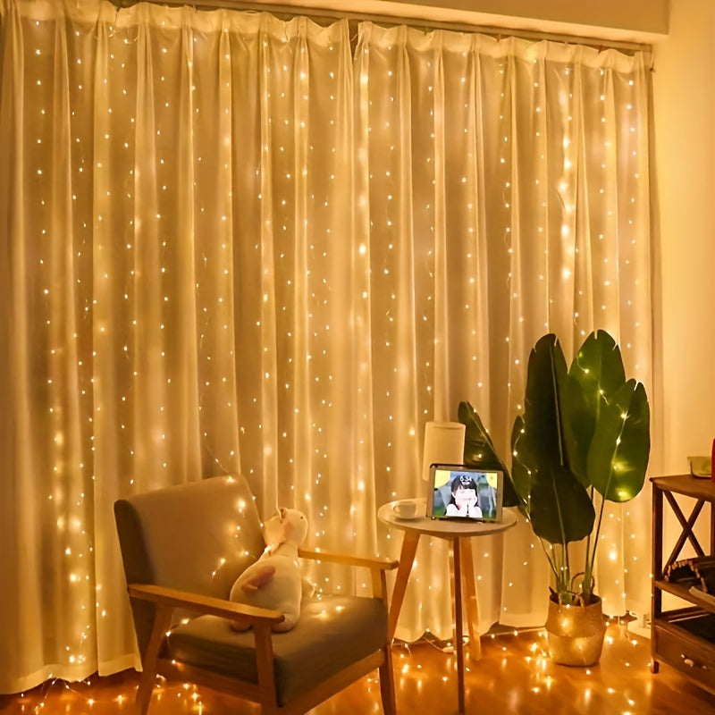 SUENTA Lichtervorhang Warmweiß LED USB Set Mit Fernbedienung