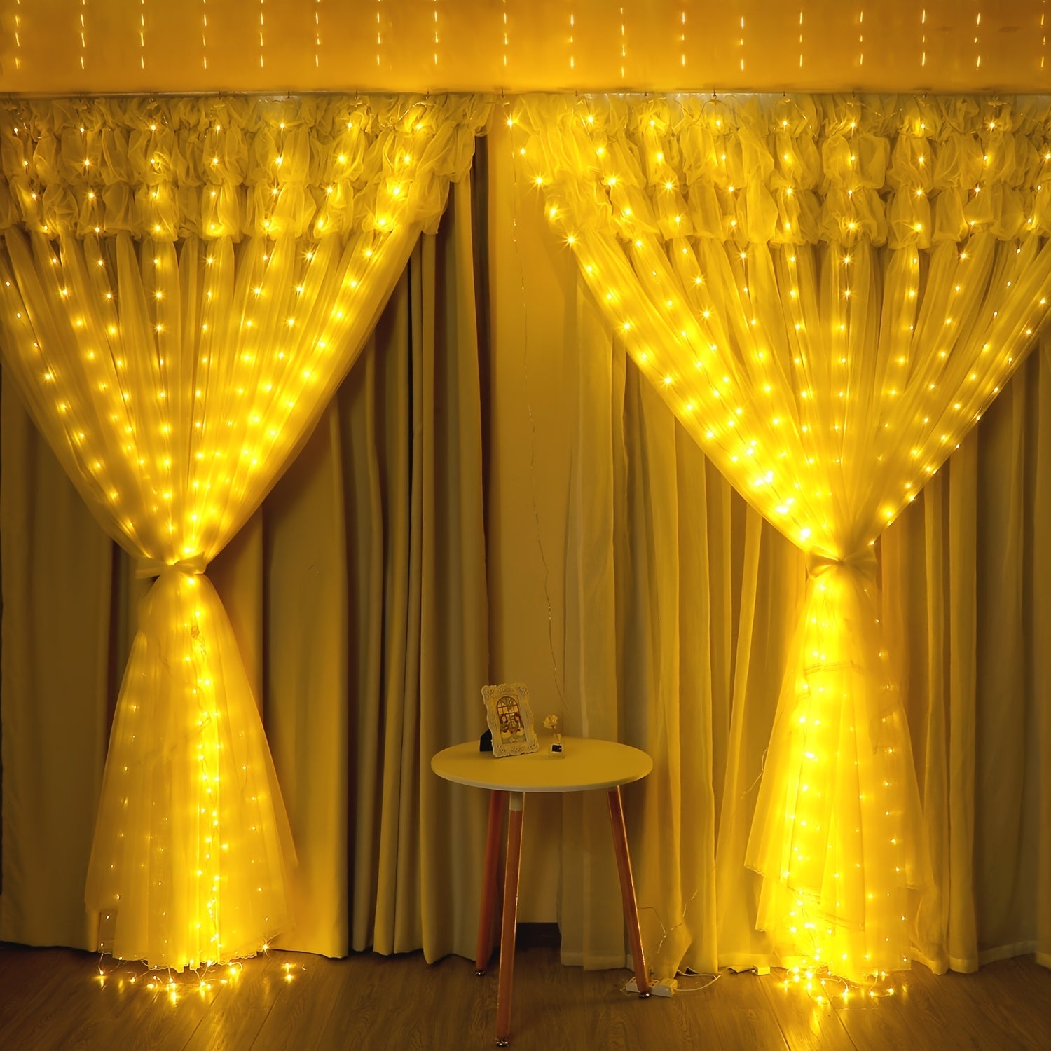 SUENTA Lichtervorhang Warmweiß LED USB Set Mit Fernbedienung