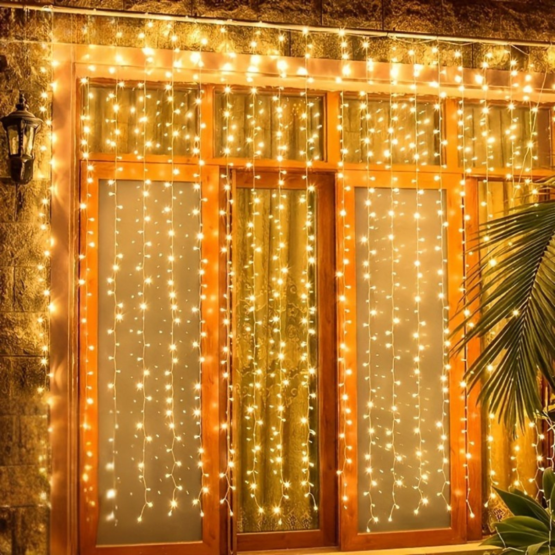 SUENTA Lichtervorhang Warmweiß LED USB Set Mit Fernbedienung