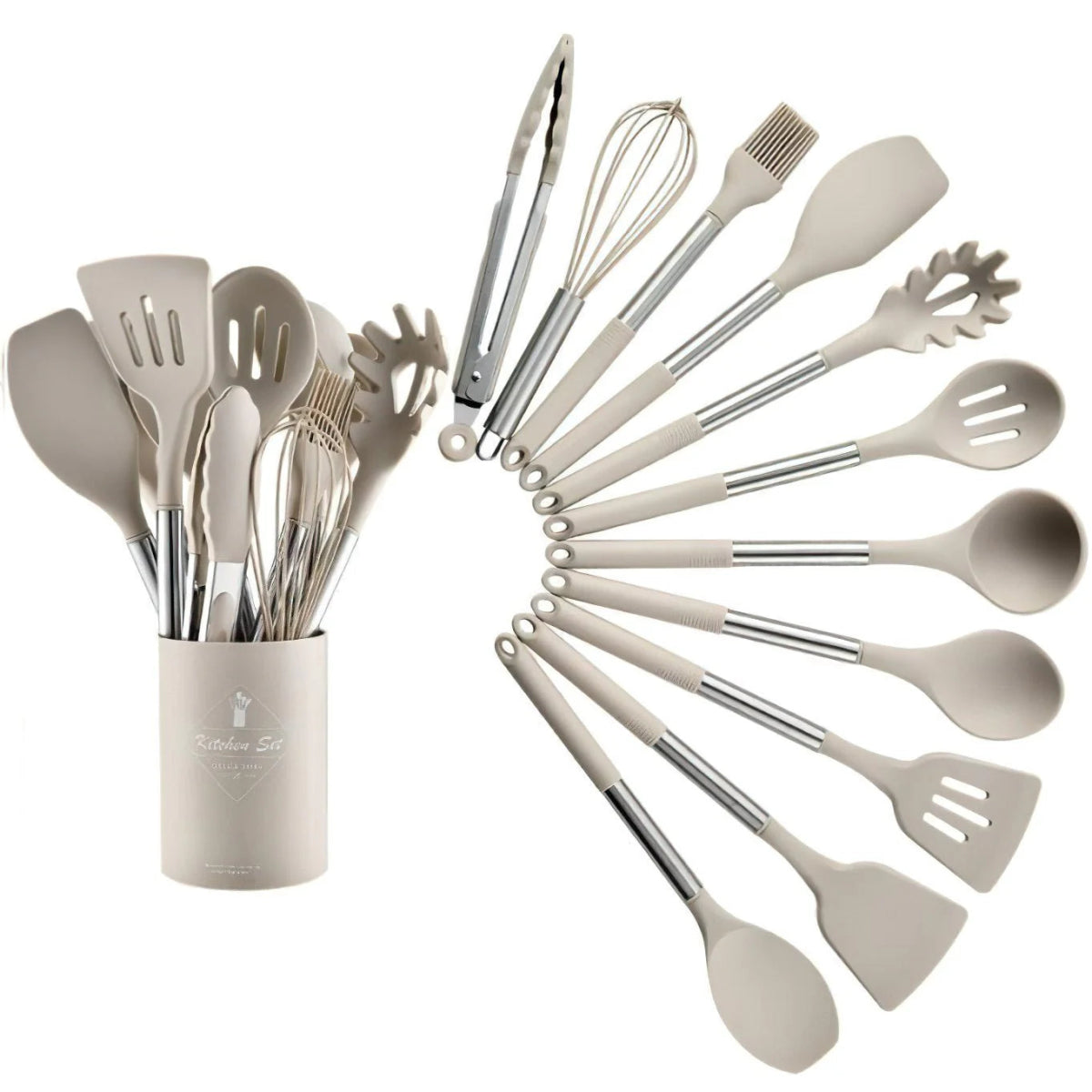 SUENTA Nordisches Silikon Küchenhelferset 13 Teilig In Beige