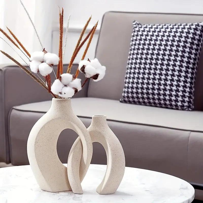SUENTA Stilvolles Japandi Vasen Set – Keramische Blumenvase Groß in 2 Größen