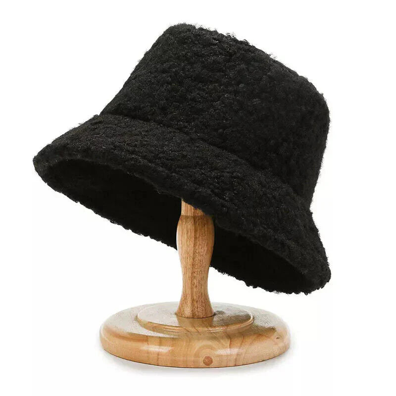 SUENTA Warmer Modischer Teddy Bucket Hut Aus Lammwolle Für Winter Schwarz