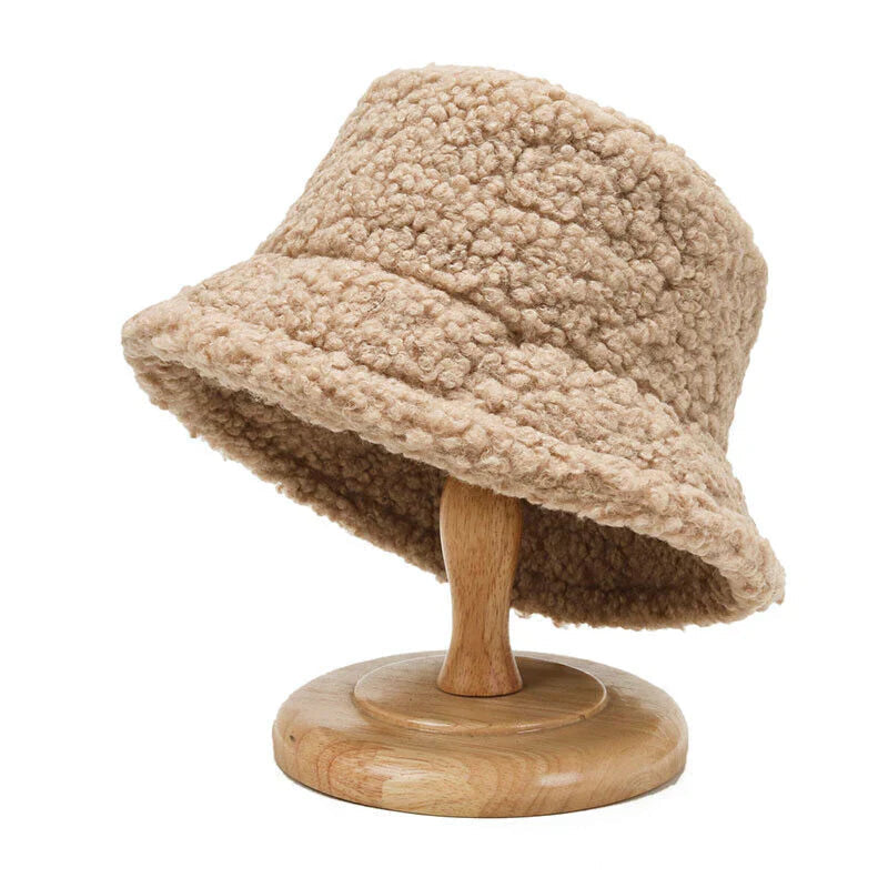 SUENTA Warmer Modischer Teddy Bucket Hut Aus Lammwolle Für Winter Beige