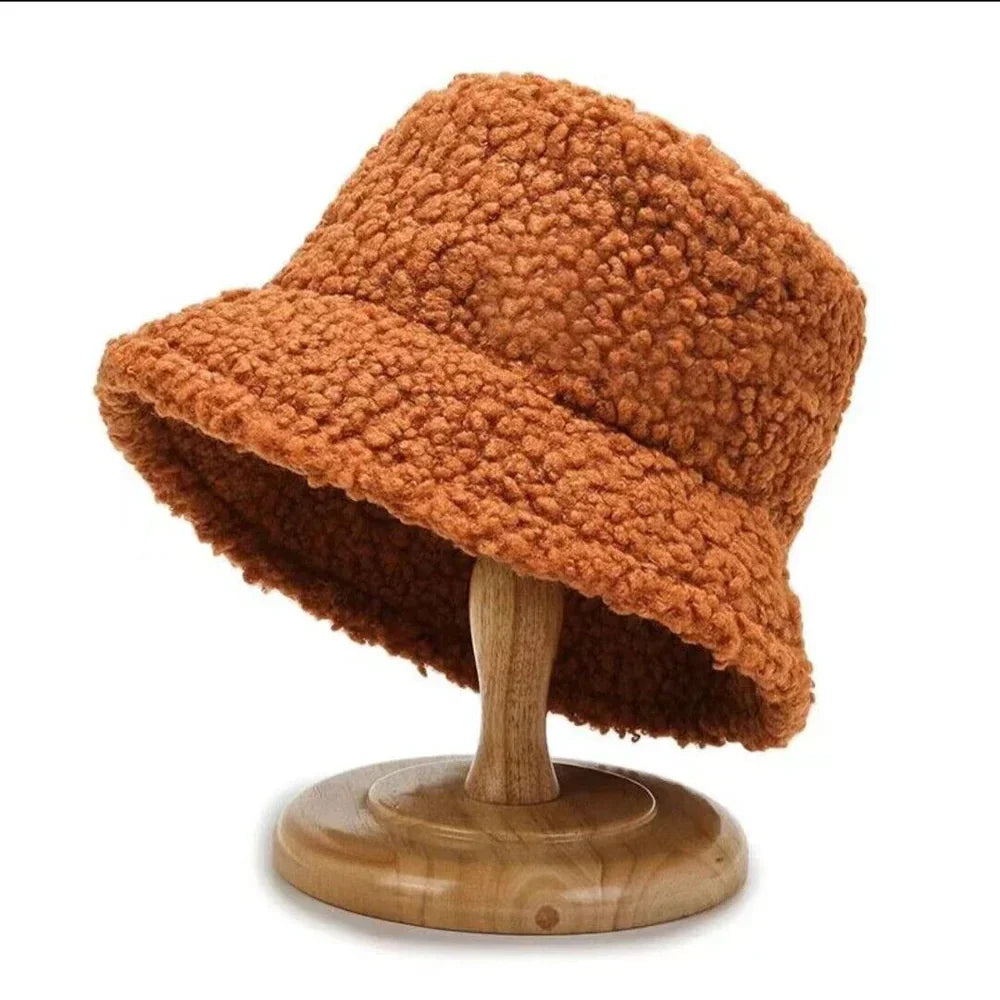 SUENTA Warmer Modischer Teddy Bucket Hut Aus Lammwolle Für Winter Braun