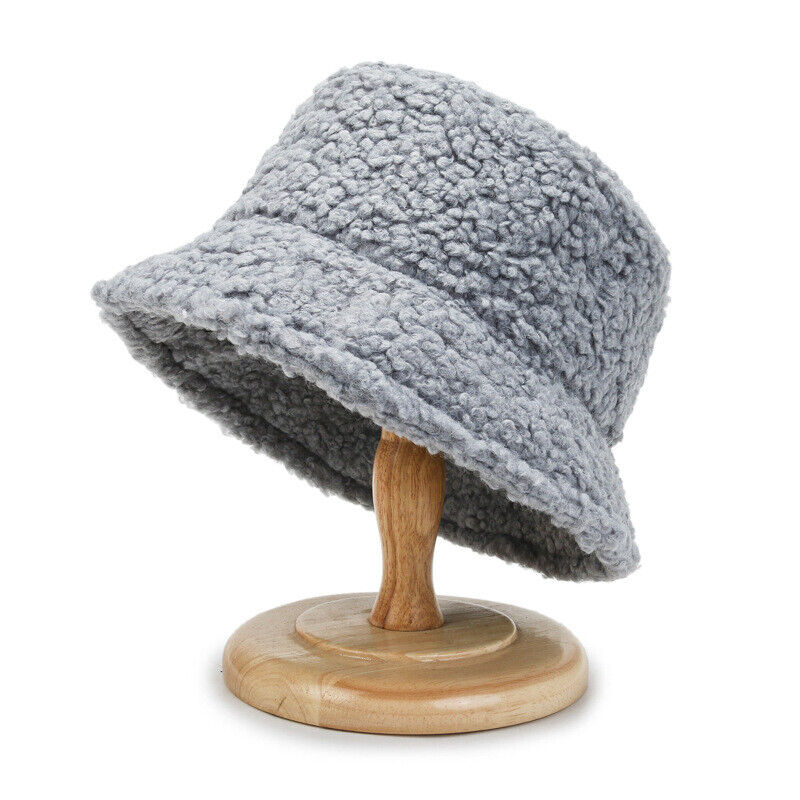 SUENTA Warmer Modischer Teddy Bucket Hut Aus Lammwolle Für Winter Grau