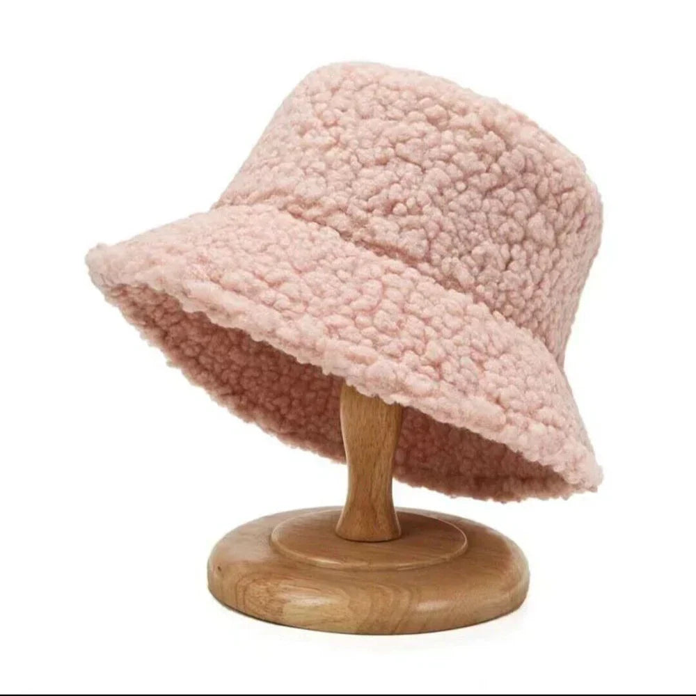 SUENTA Warmer Modischer Teddy Bucket Hut Aus Lammwolle Für Winter Rosa