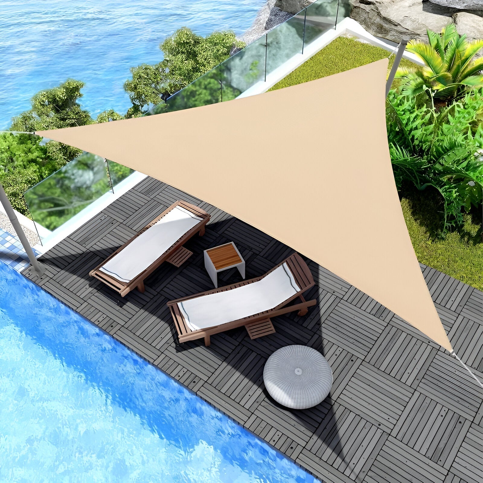 SUENTA Wasserdichtes Dreieckiges Sonnensegel UV Schutz Beige
