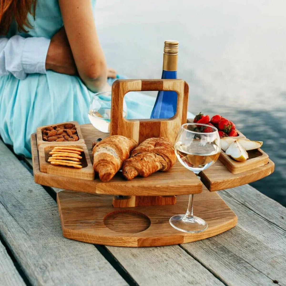 SUENTA Tragbarer Holz Weintisch Für Picknick Und Weingenuss