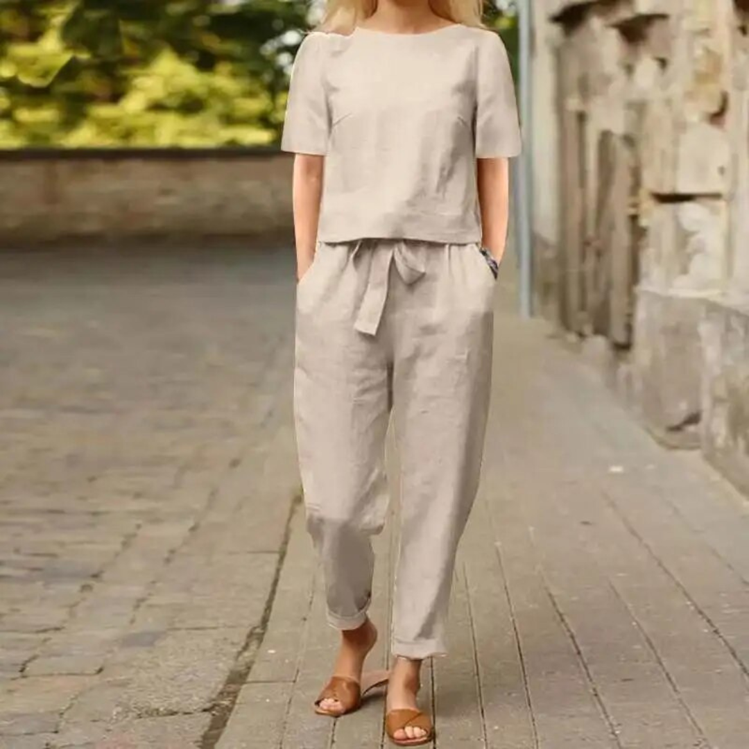 SUENTA Damen Zweiteiler Set – Elegantes und Bequemes Outfit für Alltag & Events Beige