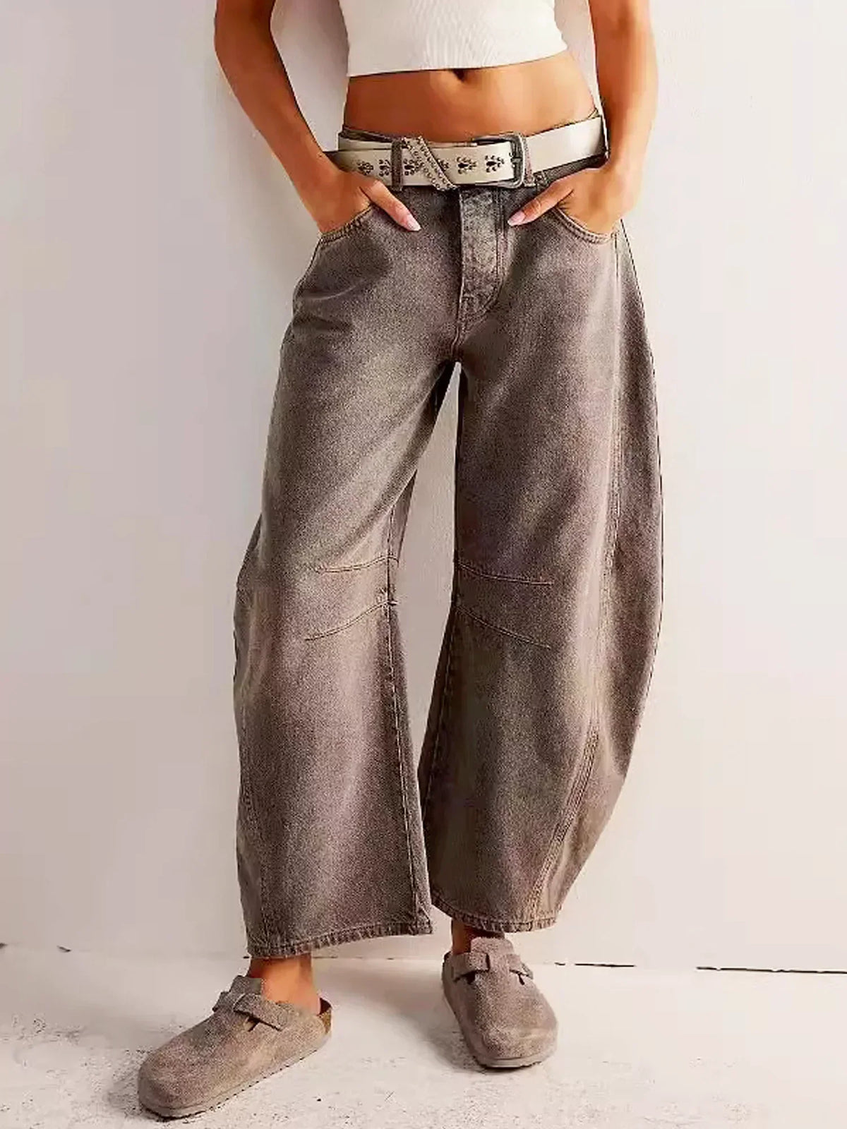 Amore | Damen Bedruckte Jeans mit Weitem Bein