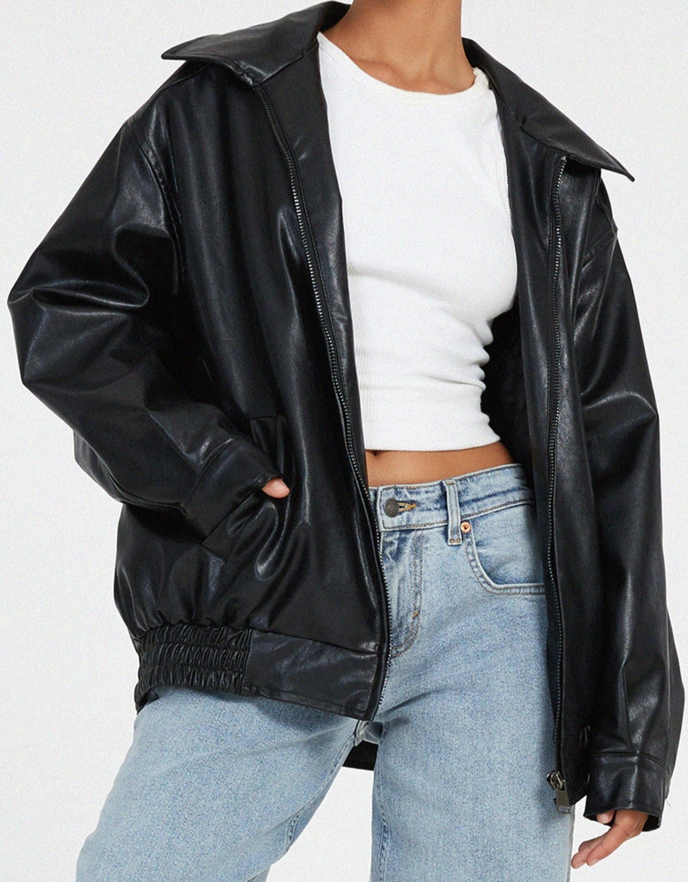 SUENTA Damen Elegante Oversized Lederjacke Für Jeden Anlass Jacke