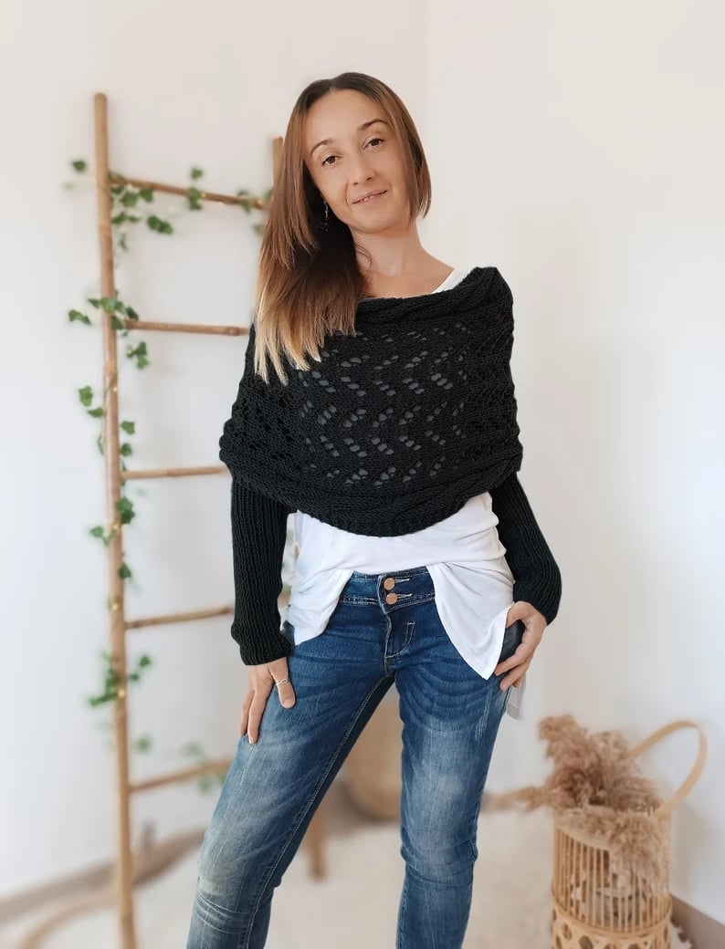 SUENTA Bequemer Strickschal Kuschelige Strickqualität Eleganz Schwarz