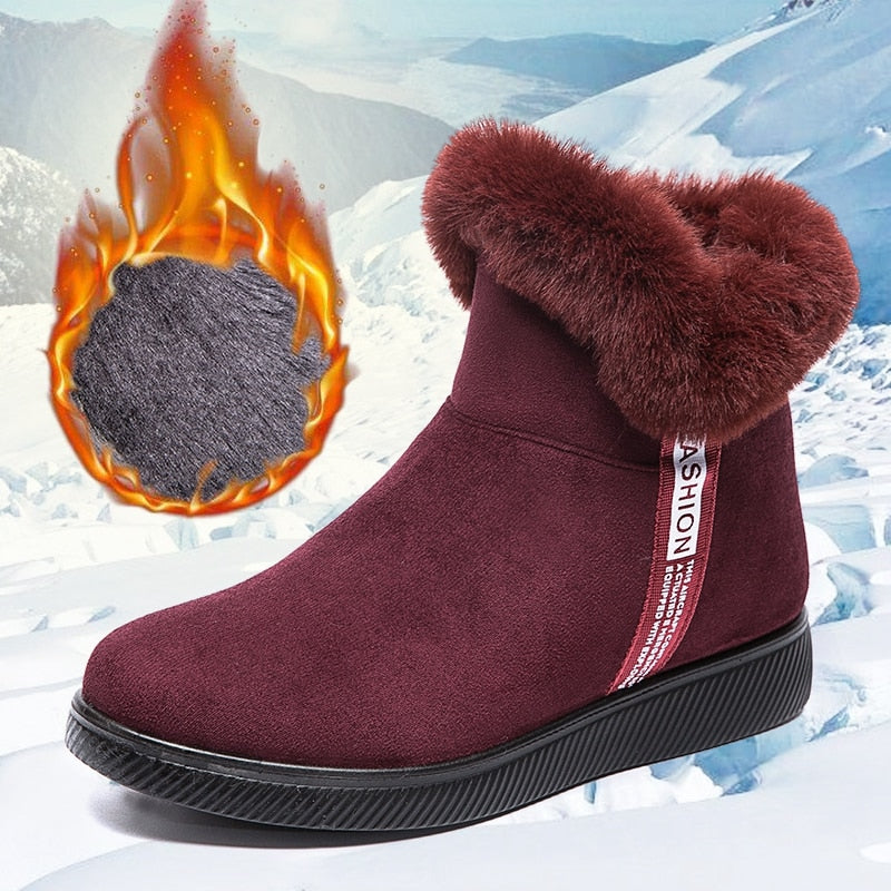 SUENTA Damen Kuschelige Schuhe mit Innenfutter Bequem Warm - Winterstiefel Weinrot