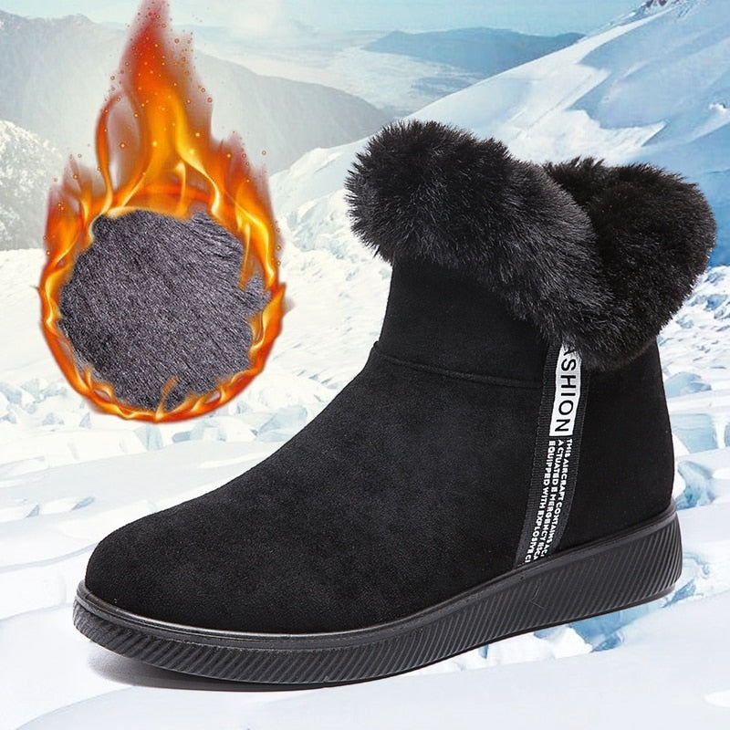 SUENTA Damen Kuschelige Schuhe mit Innenfutter Bequem Warm - Winterstiefel Schwarz