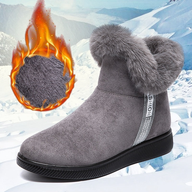 SUENTA Damen Kuschelige Schuhe mit Innenfutter Bequem Warm - Winterstiefel Grau