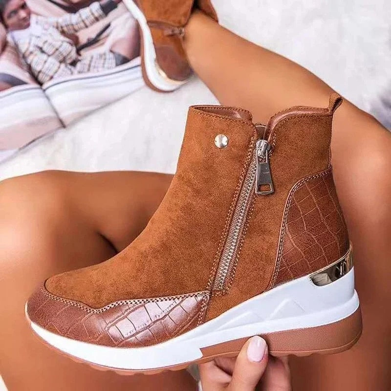 SUENTA Damen Bequeme Wasserdichte Stiefeletten Weiches Material - Winterstiefel Braun