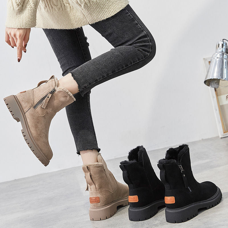 SUENTA Damen Samtstiefeln Designer Griffige Gummisohle Warm Fell - Winterstiefel