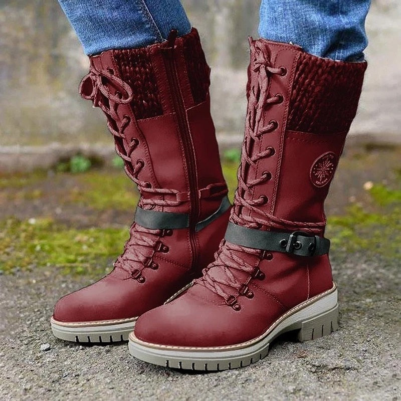 SUENTA Damen Leder Winterstiefel Bequeme Stylishe Innenfutter