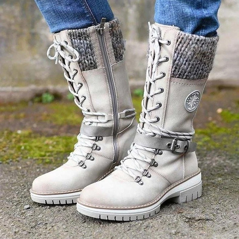 SUENTA Damen Leder Winterstiefel Bequeme Stylishe Innenfutter