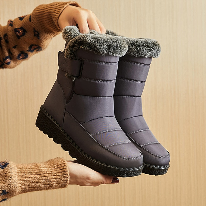 SUENTA Damen Winterschuhe Bequeme Warme Leicht Atmungsaktiv - Winterstiefel Grau