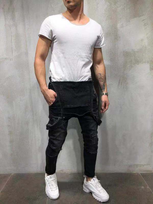 SUENTA Herren Skinny Fit Stretch Denim Latzhose Baumwolle - Overall