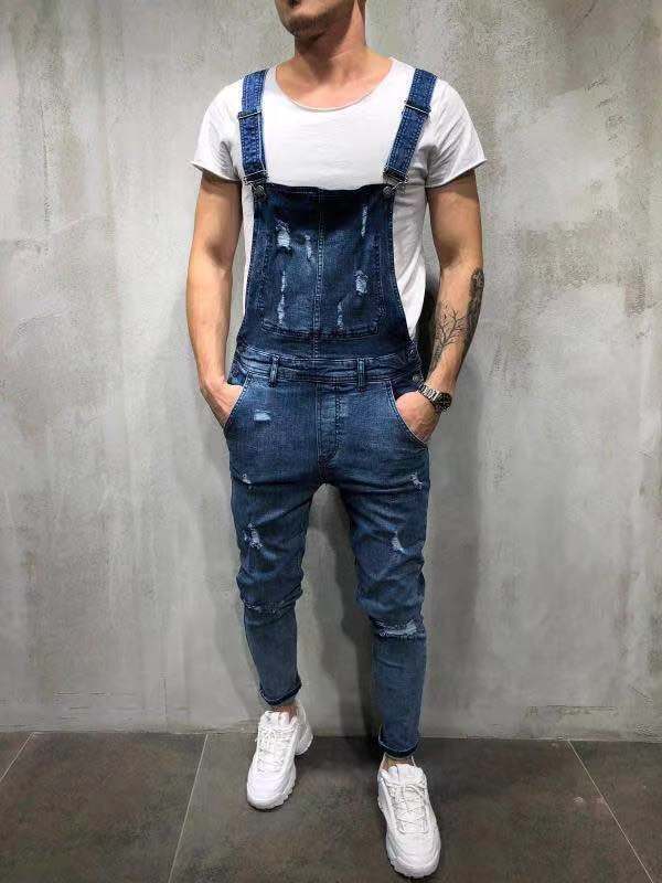 SUENTA Herren Skinny Fit Stretch Denim Latzhose Baumwolle - Overall