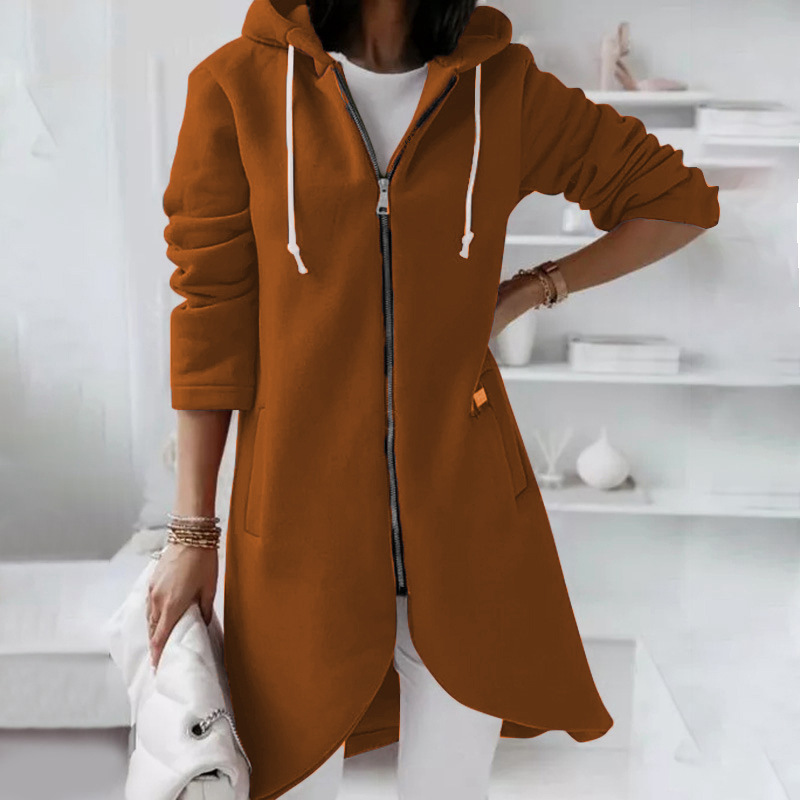 SUENTA Damenjacke mit Reißverschluss und Kapuze Lässig Komfortabel - Winterjacke Damen Braun
