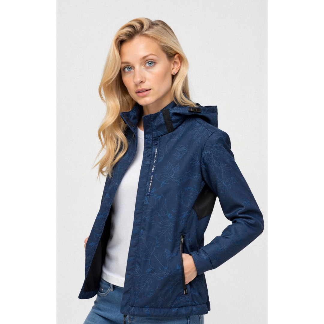 SUENTA Damen Kapuzen Windbreaker Jacke Reißverschluss Leicht Marineblau