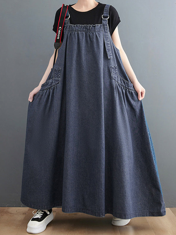 SUENTA Damen Denim Trägerkleid – Lockerer Overall aus Weichem Denim in Rockform
