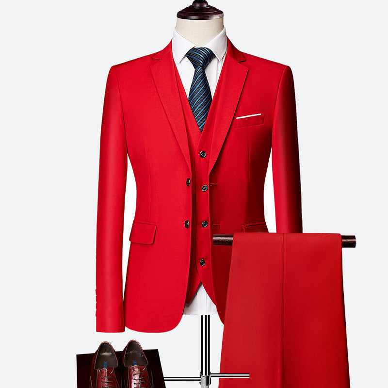SUENTA 3-teiliges Herrenanzug-Set Sakko Hose Weste Sommer Rot