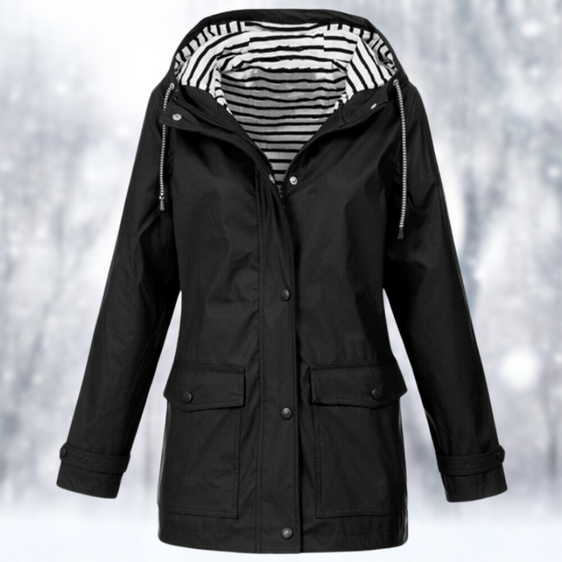 SUENTA Wasserdichte Kapuzenjacke für Damen Winter Warm Stil - Winterjacke Damen Schwarz