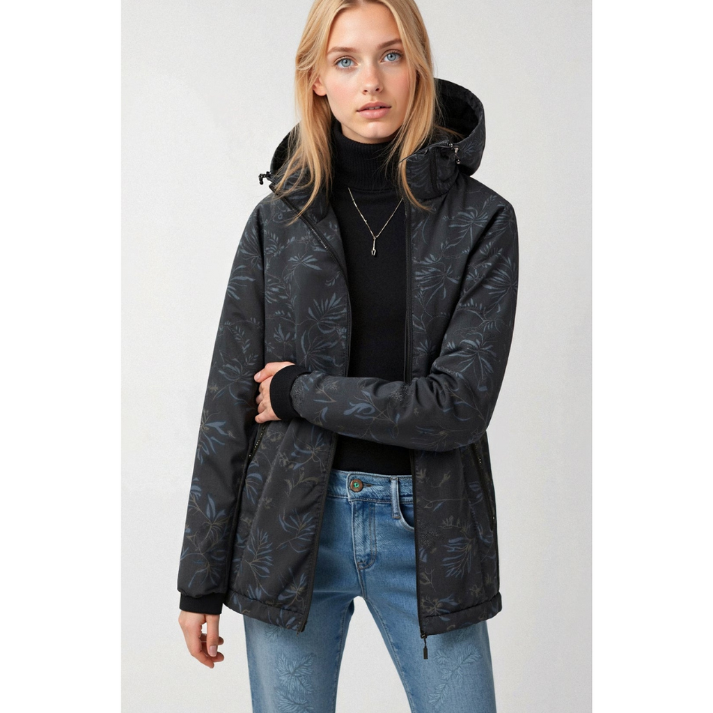 SUENTA Damen Kapuzen Windbreaker Jacke Reißverschluss Leicht Schwarz