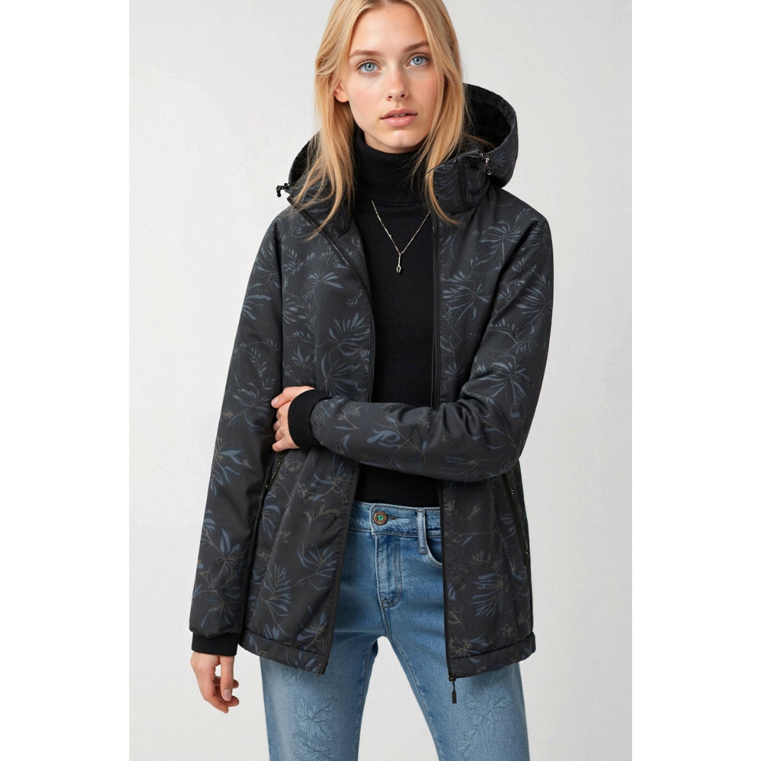 SUENTA Damen Kapuzen Windbreaker Jacke Reißverschluss Leicht Schwarz