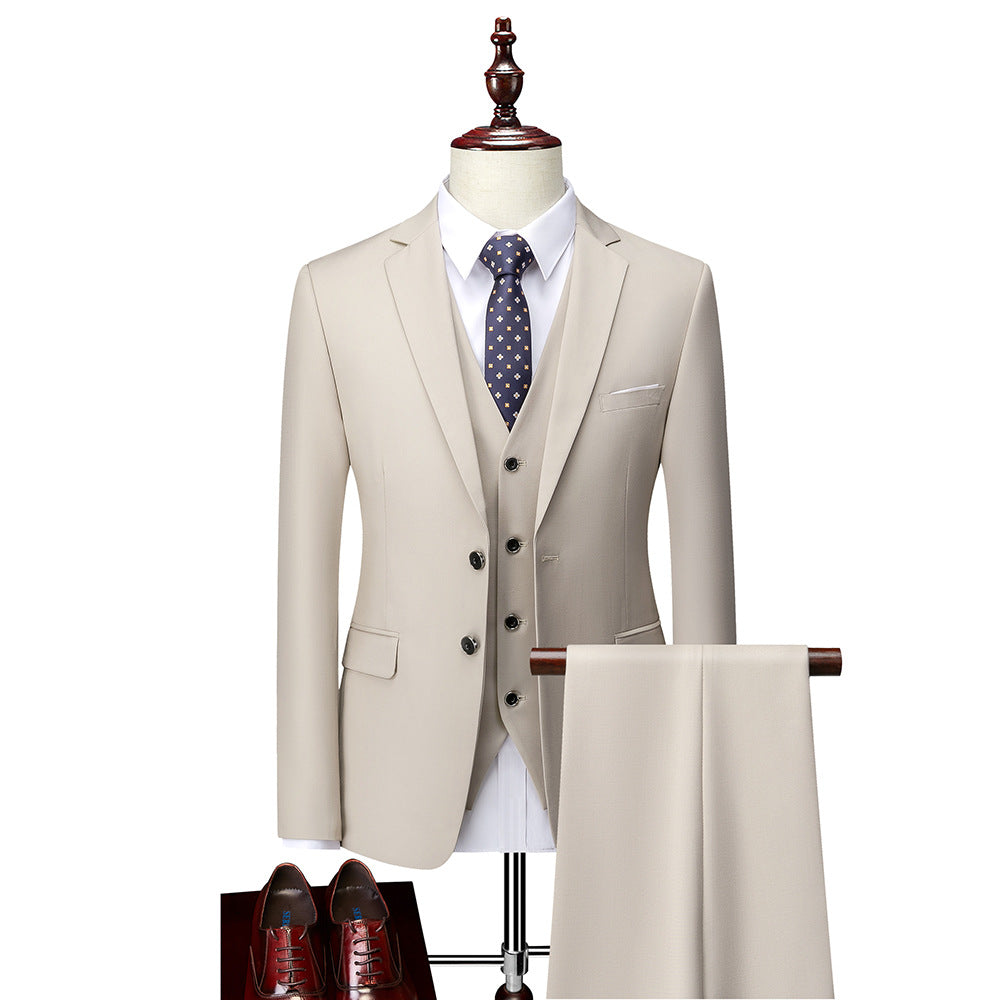 SUENTA 3-teiliges Herrenanzug-Set Sakko Hose Weste Sommer Khaki