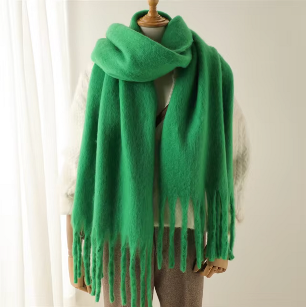 SUENTA Kaschmir-Winter-Schal cashmere-ähnlichem Stoff Lange Fransen Grün Einheitsgröße