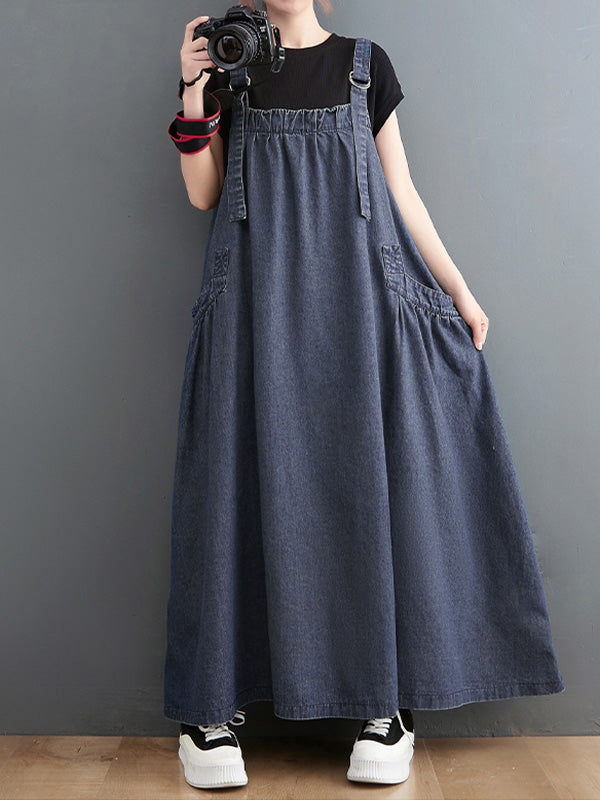SUENTA Damen Denim Trägerkleid – Lockerer Overall aus Weichem Denim in Rockform